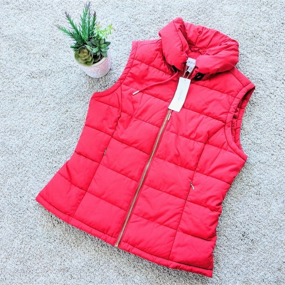 NWT Red Calvin Klein Puffer Vest Small - Picture 2 of 12